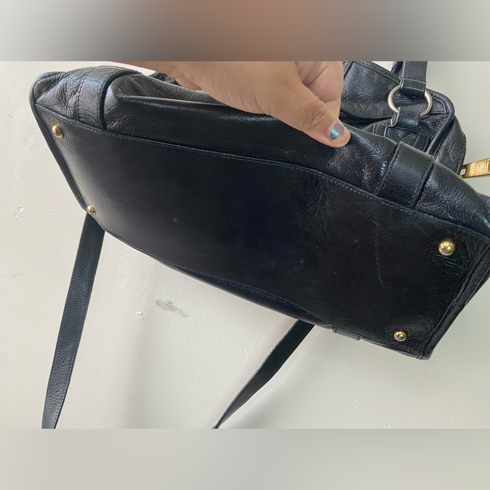 Marc Jacobs Black Shiny Goatskin Leather Baroque Satchel Bag Gold Hardware Y2K - Picture 10 of 16